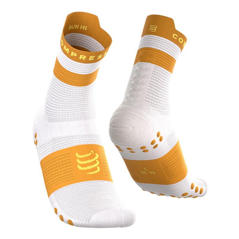 MEIAS PRO RACING SOCKS V4.0 RUN HIGH WHITE/SUNFLOWER