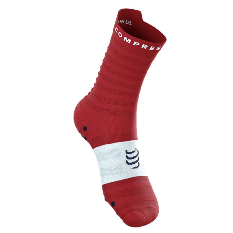 MEIAS PRO RACING SOCKS V4.0 ULTRALIGHT RUN HIGH POMPEIAN RED/WHITE