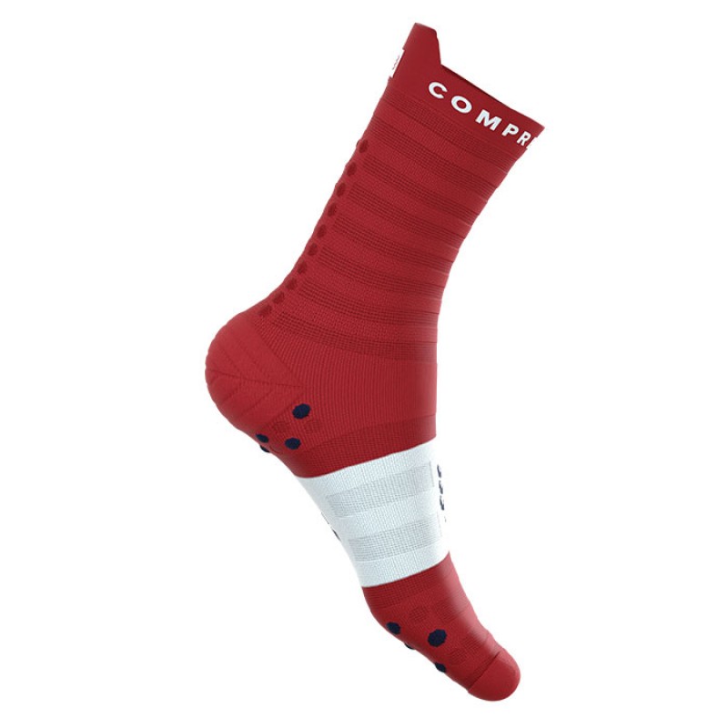 MEIAS PRO RACING SOCKS V4.0 ULTRALIGHT RUN HIGH POMPEIAN RED/WHITE