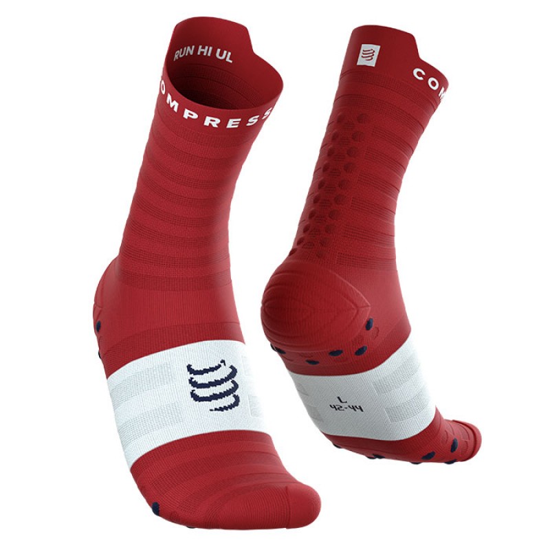 MEIAS PRO RACING SOCKS V4.0 ULTRALIGHT RUN HIGH POMPEIAN RED/WHITE