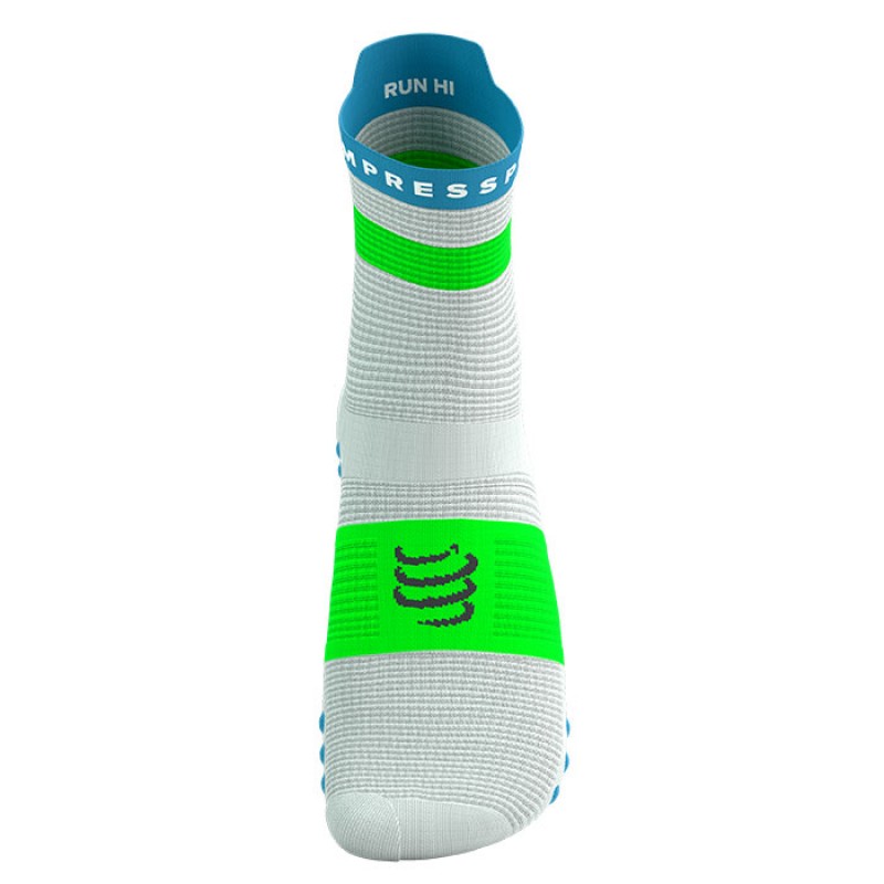 MEIAS PRO RACING SOCKS V4.0 RUN HIGH STAR WHITE/NORSE BLUE/NEON GREEN