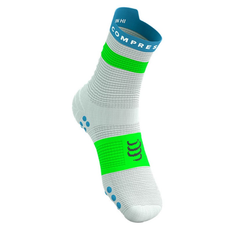 MEIAS PRO RACING SOCKS V4.0 RUN HIGH STAR WHITE/NORSE BLUE/NEON GREEN