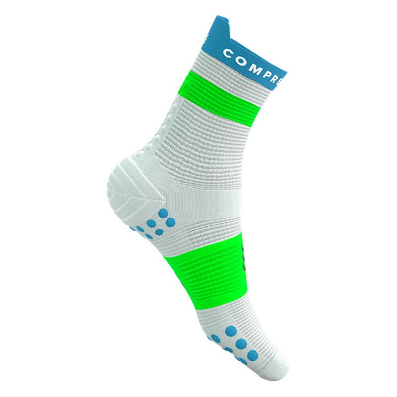 MEIAS PRO RACING SOCKS V4.0 RUN HIGH STAR WHITE/NORSE BLUE/NEON GREEN