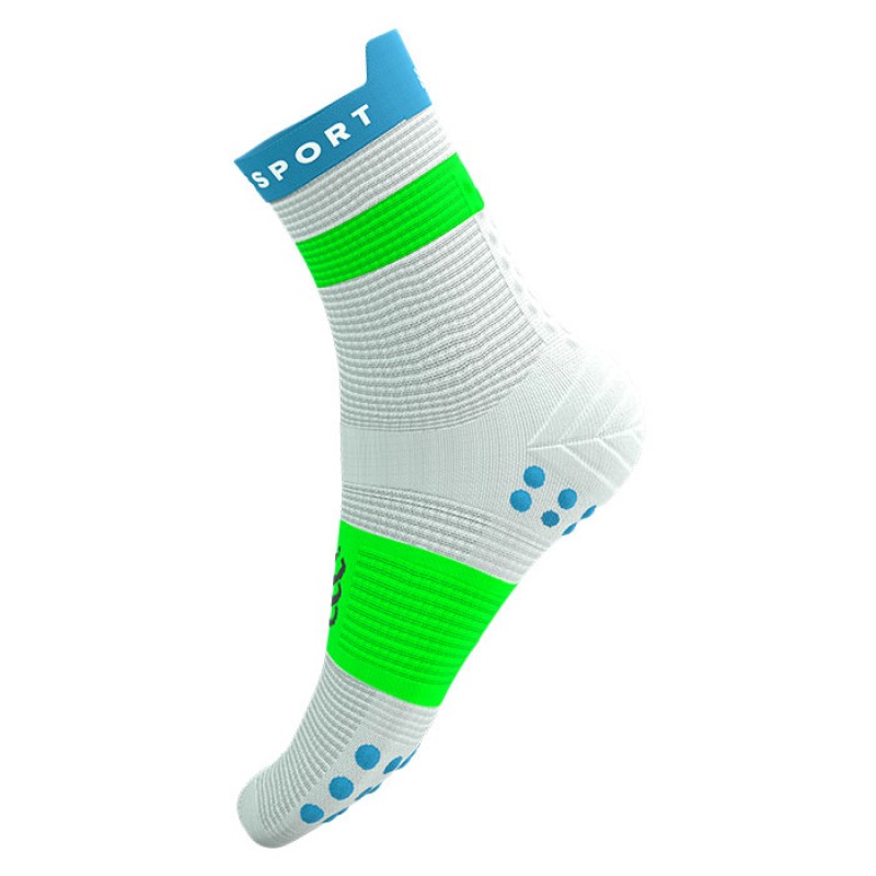 MEIAS PRO RACING SOCKS V4.0 RUN HIGH STAR WHITE/NORSE BLUE/NEON GREEN