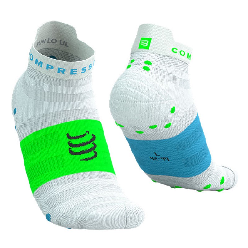 MEIAS PRO RACING SOCKS V4.0 ULTRALIGHT RUN LOW WHITE/NORSEBLUE/NEON GREEN