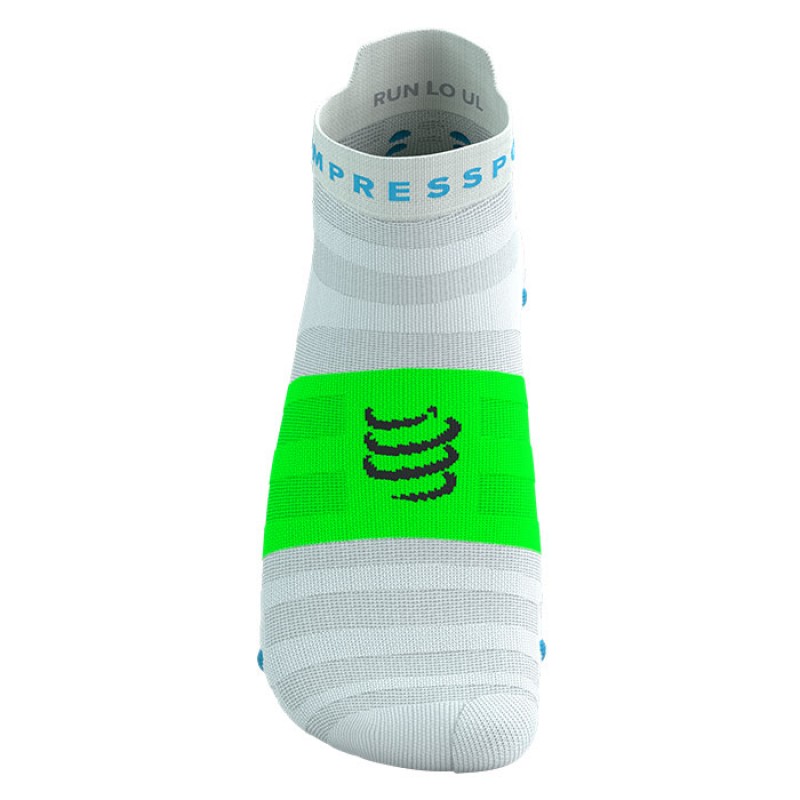 MEIAS PRO RACING SOCKS V4.0 ULTRALIGHT RUN LOW WHITE/NORSEBLUE/NEON GREEN