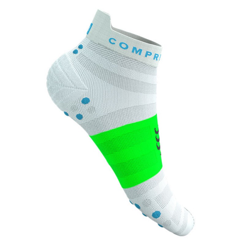 MEIAS PRO RACING SOCKS V4.0 ULTRALIGHT RUN LOW WHITE/NORSEBLUE/NEON GREEN