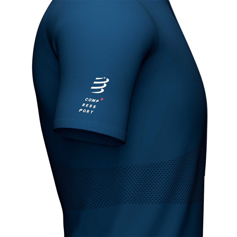 TRAIL HALF ZIP FITTED SS TOP BLUE